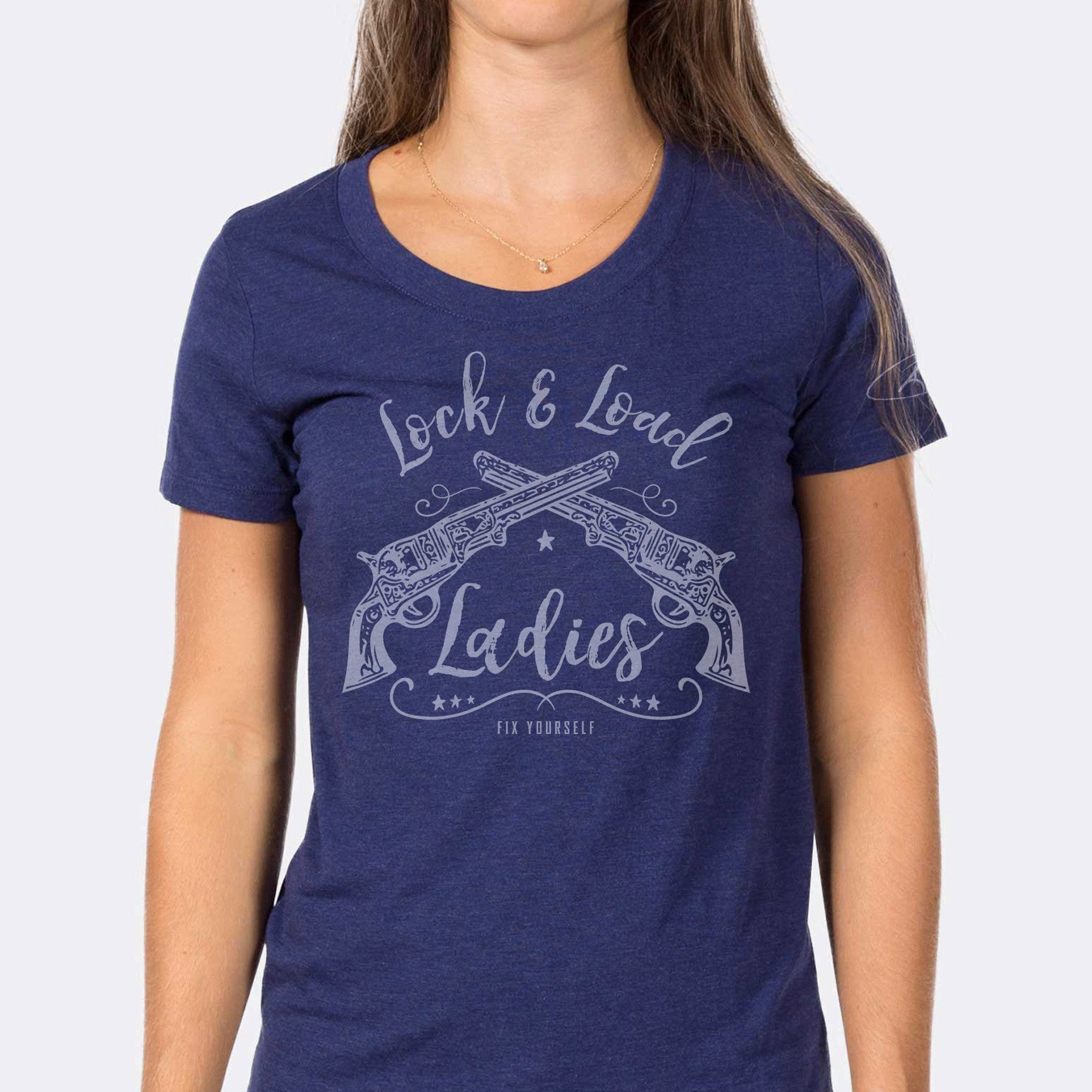 Lock and load ladies navy women's tee RJO