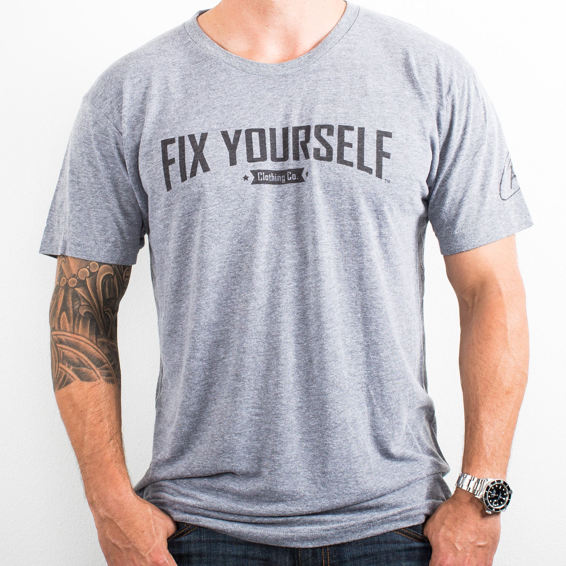 Fix yourself logo mens gray tee RJO