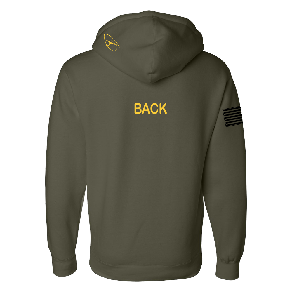 Front toward enemy army green hoodie product shot back RJO