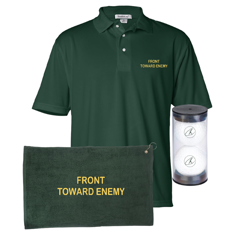 Front toward enemy golf polo, towel, and ball bundle RJO