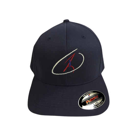 Navy Flexfit Cap with Red, White, and Blue Logo