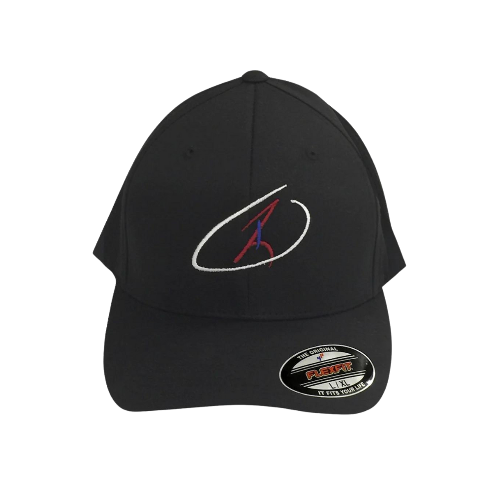 Black Flexfit Cap with Red, White, and Blue Logo