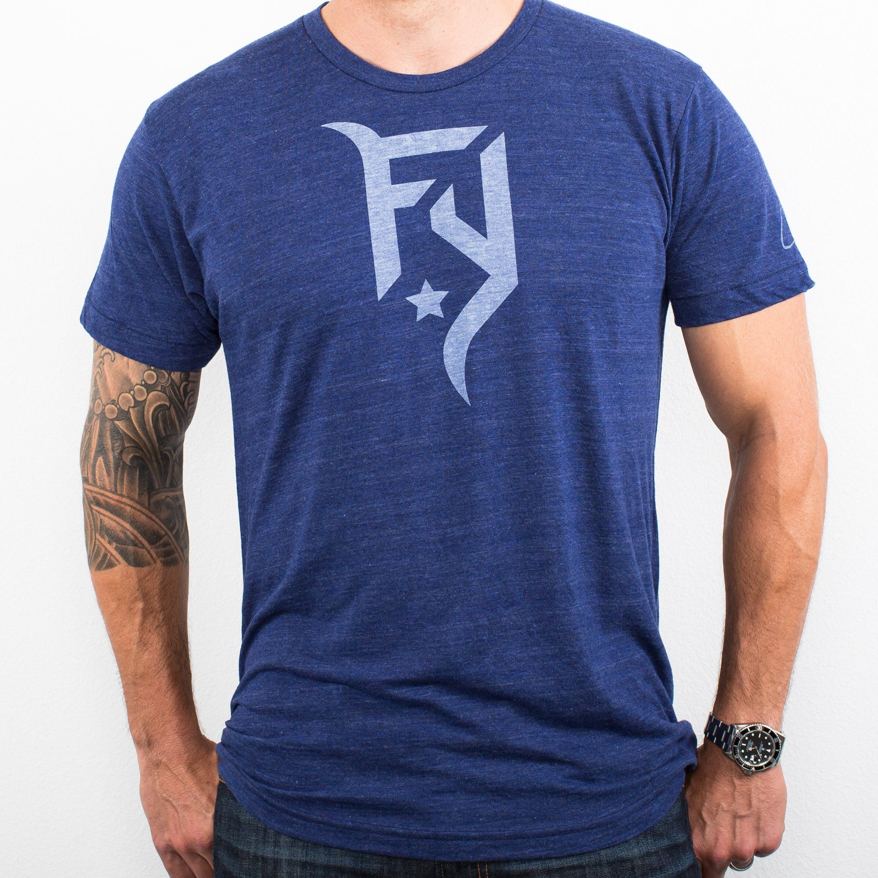 Fix yourself emblem graphic mens tee navy RJO