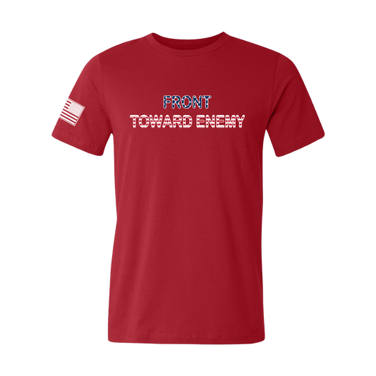 Front toward enemy flag text red tee front RJO