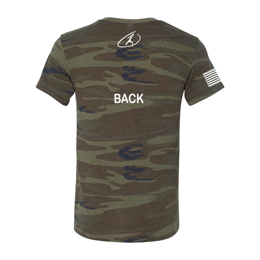 Front toward enemy flag texts camo tee back RJO
