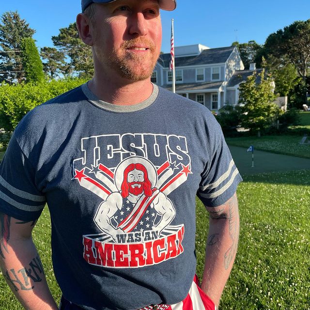 Jesus was an American graphic navy tee on RJO