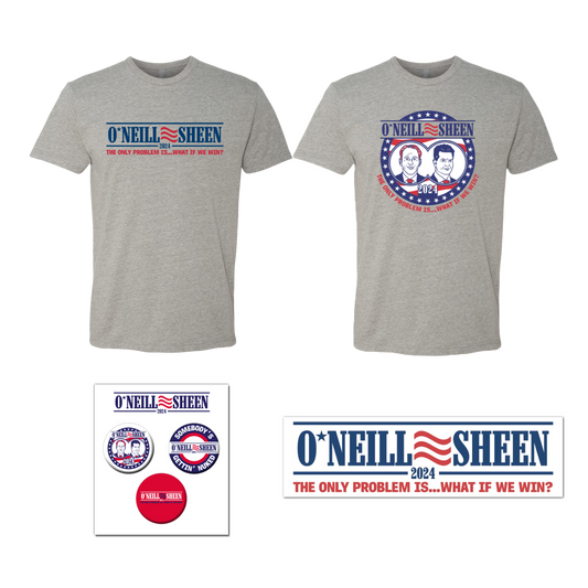 O'Neill / Sheen campaign bundle with 2 tees, button pack, and bumper sticker RJO