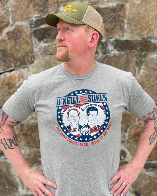 Robert J. O'Neill and Charlie Sheen 2023 campaign face tee on